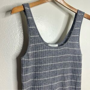 100% Cashmere Grey Striped Ribbed Tank Top One Grey Day Size Large
